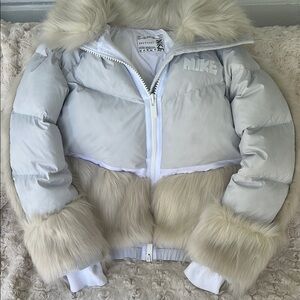 Nike White and Cream Fur-Trimmed Puffer Jacket